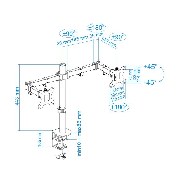 DB1232TN B 13 1 600x600 - Suporte de Mesa para Dois Monitores DB1232TN-B