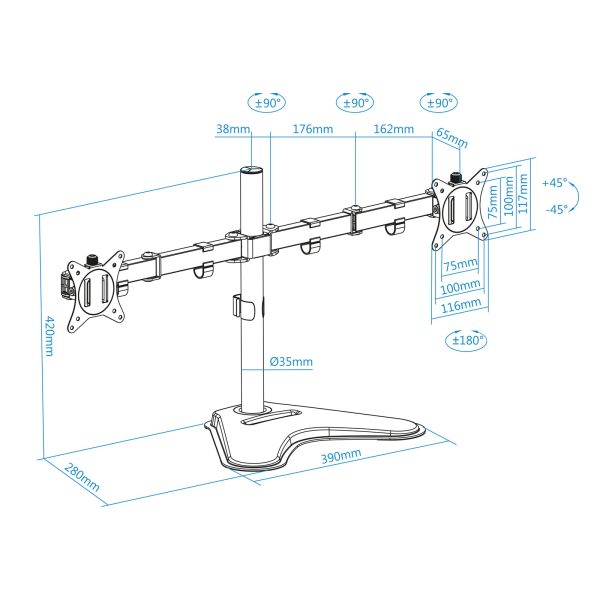 DB1702TN B 03 600x600 - Suporte de Mesa para Dois Monitores DB1702TN-B