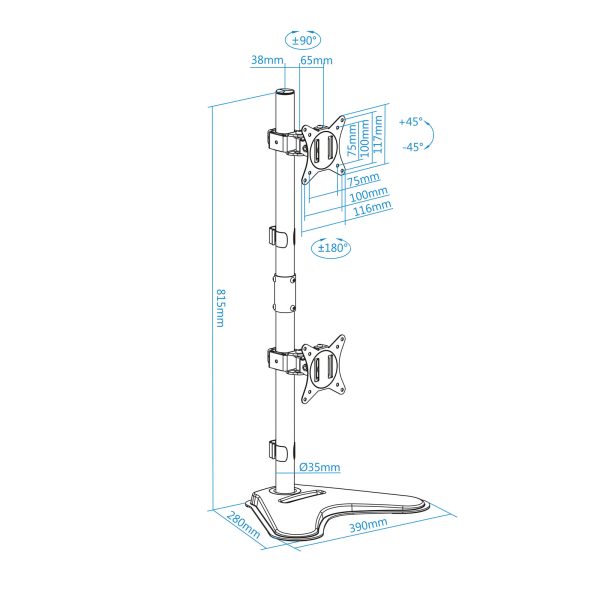 DB1703TNV B 02 600x600 - Suporte de Mesa para Dois Monitores DB1703TNV-B