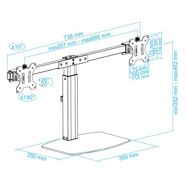 DB1727TN B 12 1 600x600 - Suporte de Mesa para Dois Monitores DB1727TN-B